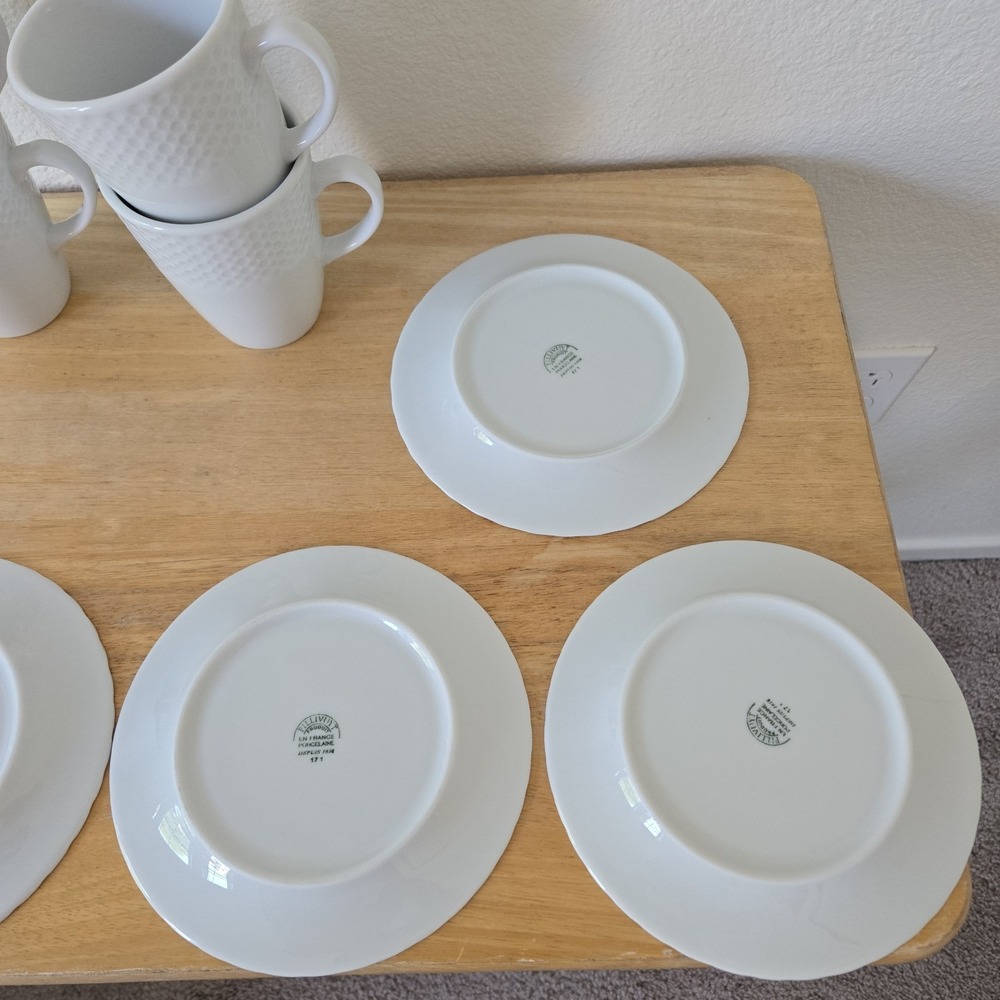 Williams Sonoma Pillivuyt Perle White Porcelain 4 Cups & 4 Saucers Small Plates - Picture 15 of 16